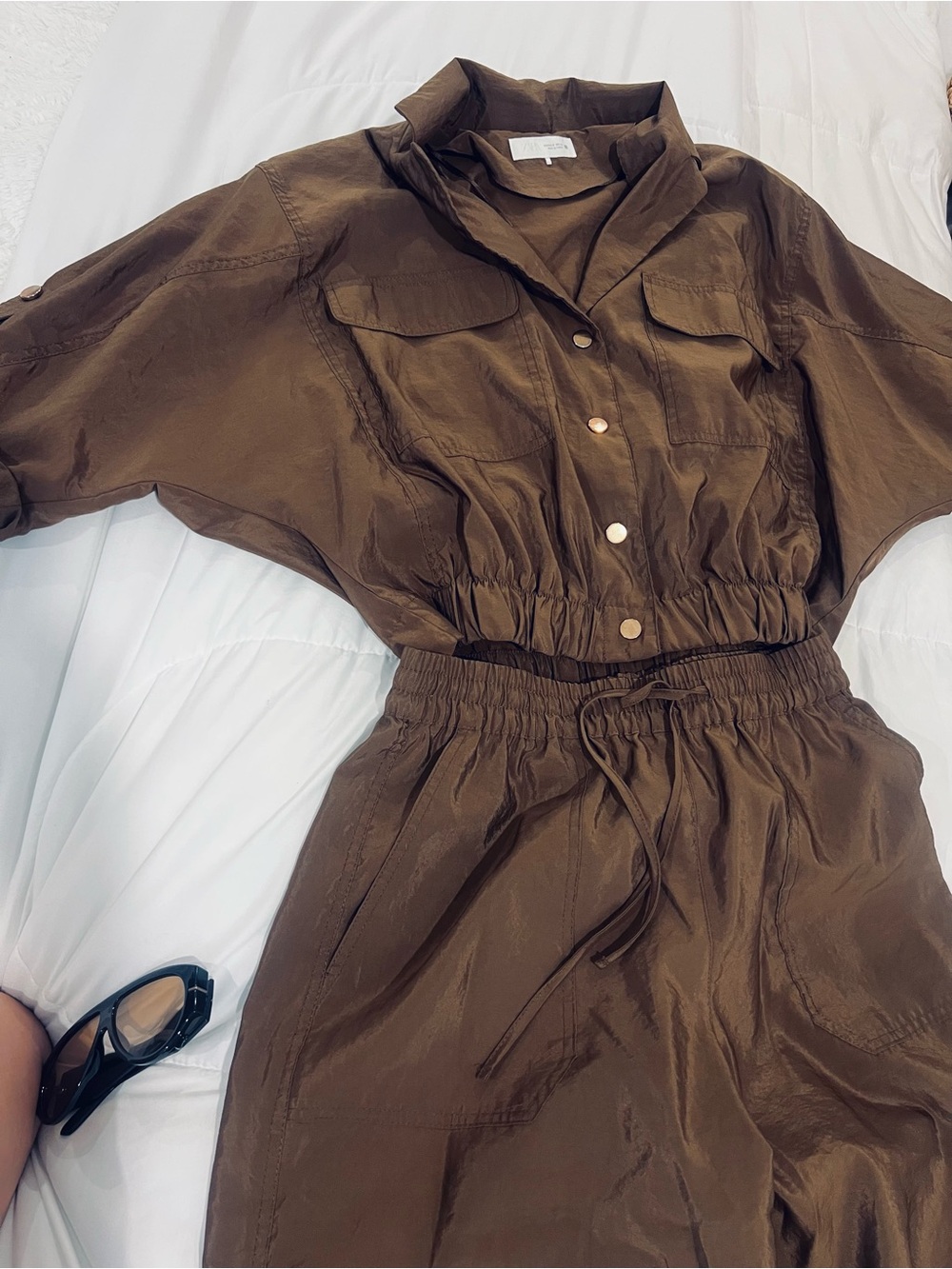 Zara Brown 2 piece Fall set with Drawstring pants